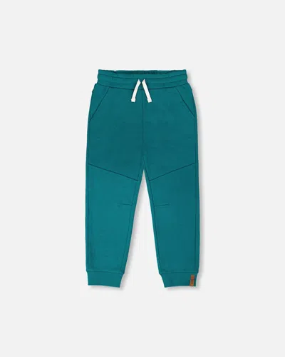 Deux Par Deux Kids'  French Terry Sweatpants With Cross Seams In Green