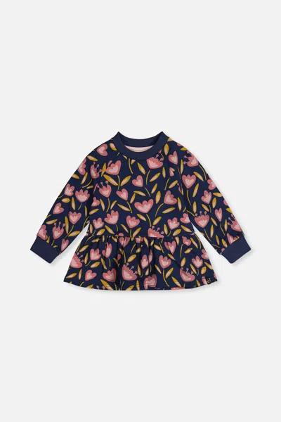Deux Par Deux Kids' French Terry Top Blue Tulip Print In Multi