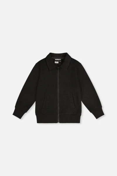 Deux Par Deux Kids'  Front Zip Stretch Twill Ribbed Cuff Jacket In Black