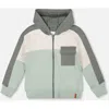 Deux Par Deux Kids'  Full Zip Fleece Color Block Sweatshirt In Gray