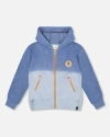 Deux Par Deux Full Zip Hooded Fleece Jacket In Blue
