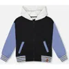 Deux Par Deux Kids'  Full Zip Hooded Fleece Jacket Varsity In Black