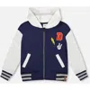 Deux Par Deux Full Zip Hooded Fleece Jacket Varsity In Multi
