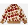 Deux Par Deux Full Zip Jacket With Jacquard Floral In Brown