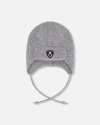 Deux Par Deux Gender Inclusive Lined Knit Hat With Ears And Strings In Gray