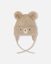 Deux Par Deux Gender Inclusive Lined Knit Hat With Pompoms In Brown