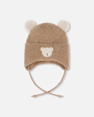 Deux Par Deux Babies'  Gender Inclusive Lined Winter Knit Hat With Ear Flaps In Brown
