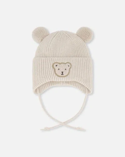 Deux Par Deux Babies'  Gender Inclusive Lined Winter Knit Hat With Ear Flaps In Neutral
