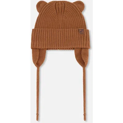 Deux Par Deux Kids'  Gender Inclusive Logo Patch Ribbed Knit Hat In Brown