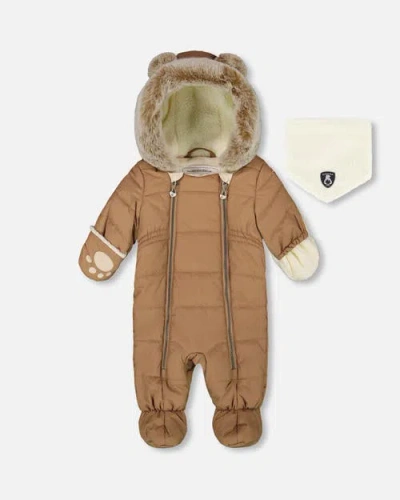 Deux Par Deux Kids'  Gender Inclusive One-piece Layette Snowsuit Designed For Car Seat In Brown