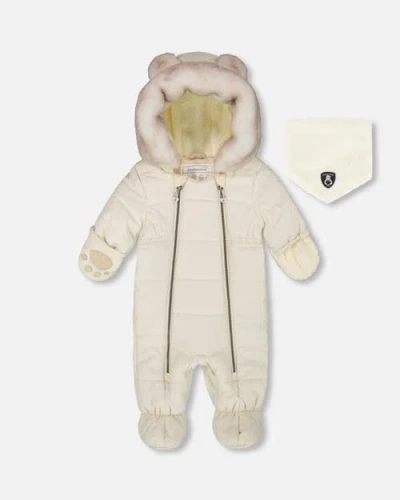 Deux Par Deux Kids'  Gender Inclusive One-piece Layette Snowsuit Designed For Car Seat In White