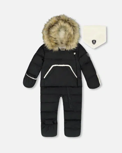 Deux Par Deux Babies'  Gender Inclusive One-piece Snug Snowsuit Designed For Car Seat In Black