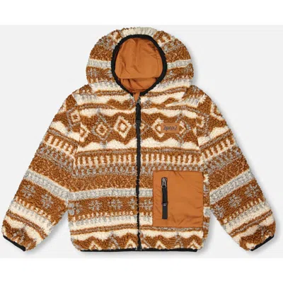 Deux Par Deux Kids'  Gender Inclusive Reversible Mid-season Jacket Geo Print In Brown