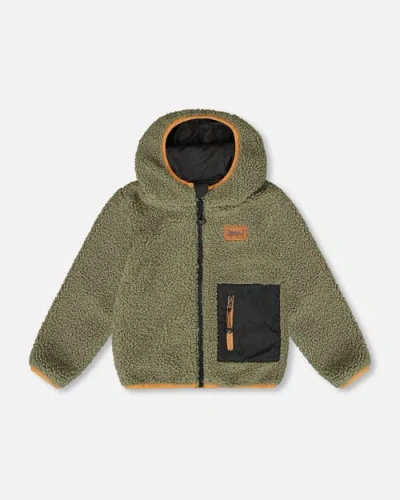Deux Par Deux Kids'  Gender Inclusive Reversible Mid-season Jacket In Green
