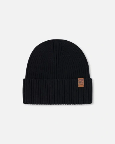Deux Par Deux Kids'  Gender Inclusive Rib Knit Beanie Hat In Black
