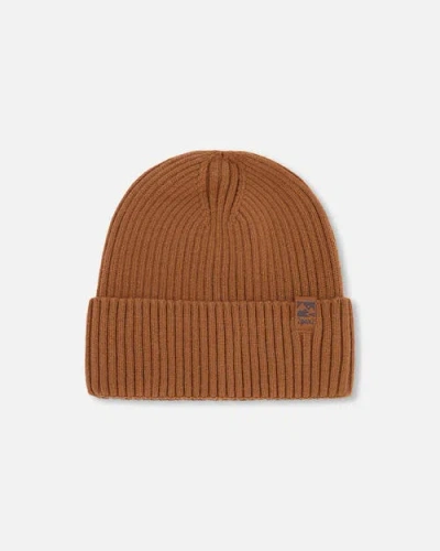Deux Par Deux Gender Inclusive Rib Knit Beanie Hat In Brown