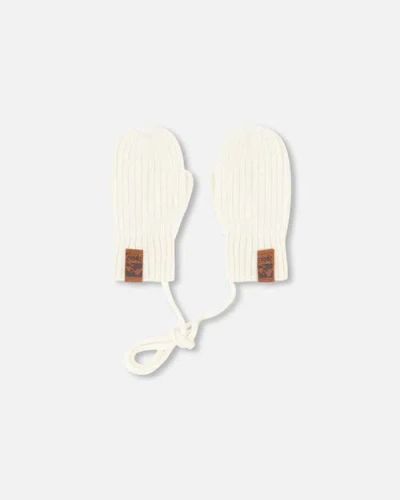 Deux Par Deux Kids'  Gender Inclusive Rib Knit Mittens With Cord In White