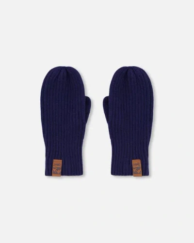Deux Par Deux Kids'  Gender Inclusive Soft Ribbed Knit Mittens In Blue