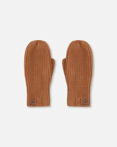 Deux Par Deux Kids'  Gender Inclusive Soft Ribbed Knit Mittens In Brown