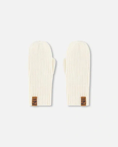 Deux Par Deux Kids'  Gender Inclusive Soft Ribbed Knit Mittens In White