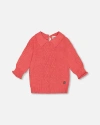 Deux Par Deux Little Girl's 3/4 Knit Sweater With Collar Coral In Tea Rose