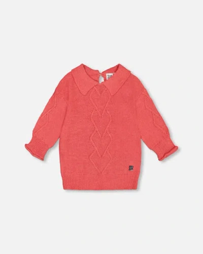 Deux Par Deux Kids'  Little Girl's 3/4 Knit Sweater With Collar Coral In Tea Rose