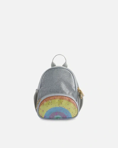 Deux Par Deux Kids'  Girl's Back Pack With Rainbow Pocket Silver