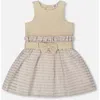 Deux Par Deux Girl's Bi-material Belted Dress Beiges In Beige
