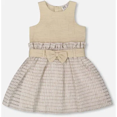 Deux Par Deux Kids'  Girl's Bi-material Belted Dress Beiges