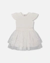 Deux Par Deux Girls' Bi-material Dress With Glitter Hearts Skirt - Big Kid In Snow White