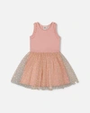 Deux Par Deux Girls' Bi-material Dress With Printed Dots On Mesh Skirt Warm - Big Kid In Warm Old Pink
