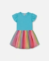 Deux Par Deux Girls' Bi-material Dress With Printed Mesh Skirt - Big Kid In Multicolored