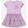 Deux Par Deux Girls' Bi-material Dress With Ruffle Gingham Skirt - Big Kid In Lilac And White