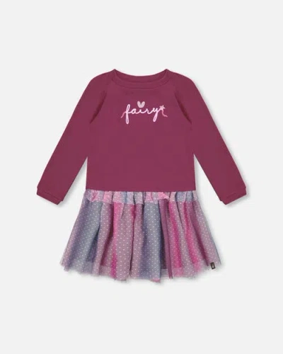 Deux Par Deux Girls' Bi-material Dress With Tulle Skirt - Big Kid In Amaranth