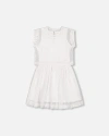 Deux Par Deux Girls' Bi-material Mesh And Organic Cotton Dress - Little Kid In Snow White