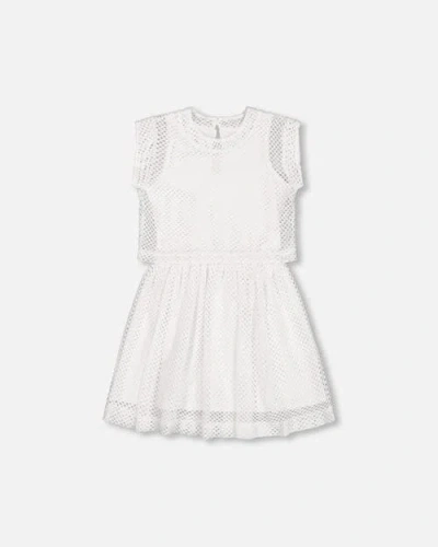 Deux Par Deux Girls' Bi-material Mesh And Organic Cotton Dress - Little Kid In Snow White