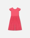 Deux Par Deux Girl's Bi-material Pleated Wide Leg Jumpsuit Candy Pink In Candy Pink