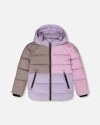 Deux Par Deux Girl Colorblocked Puffy Winter Coat In Gray