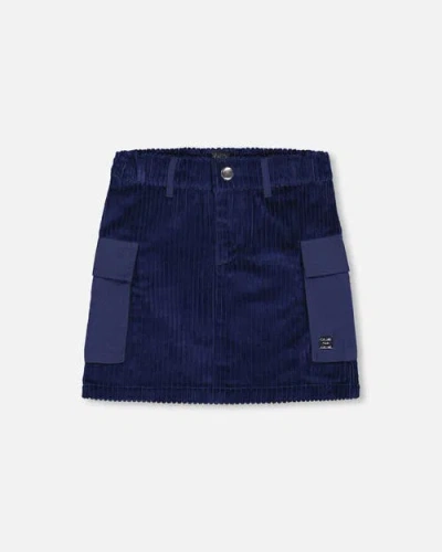 Deux Par Deux Kids'  Girl's Corduroy Cargo Pocket Skirt Navy In Peacoat