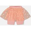 Deux Par Deux Kids'  Girl's Crinkle Biker Short With Flower Mesh Skirt Light Old Pink