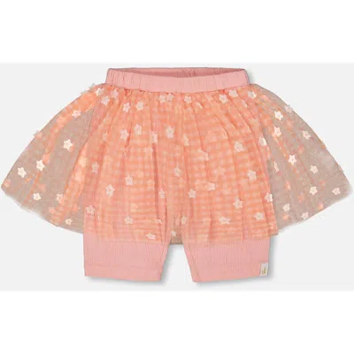 Deux Par Deux Kids'  Girl's Crinkle Biker Short With Flower Mesh Skirt Light Old Pink