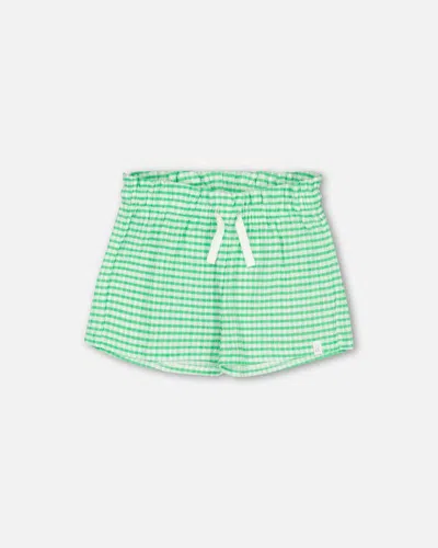 Deux Par Deux Kids'  Girl's Crinkle Jersey Short Vichy Green