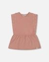 Deux Par Deux Girl's Crinkle Jersey Tunic With Embroidery Dark Old Pink In Dark Old Pink