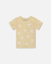 Deux Par Deux Girl's Crinkle Top With Applique Pale Yellow And White In Pale Yellow And White