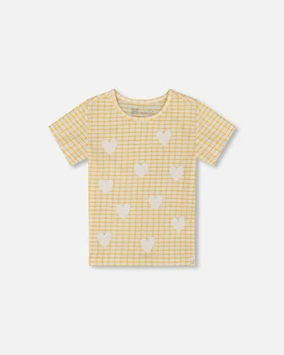 Deux Par Deux Kids'  Girl's Crinkle Top With Applique Pale Yellow And White
