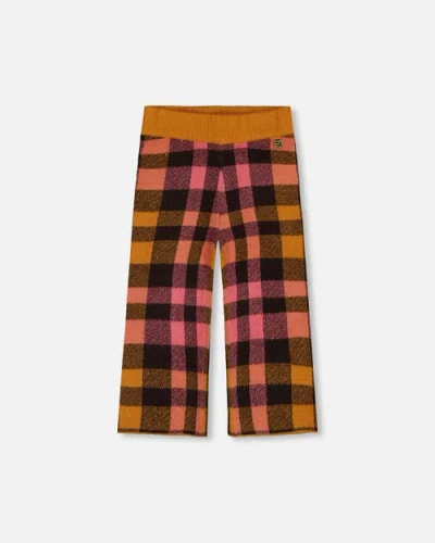 Deux Par Deux Kids'  Girl's Cropped Wide Leg Pant Plaid Magenta And Brown In Plaid Pink & Brown