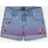Deux Par Deux Girl's Cuffed Denim Shorts With Embroidery Floral Jeans Blue In Floral Jeans Blue