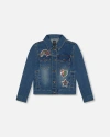 DEUX PAR DEUX DEUX PAR DEUX GIRL'S DENIM JACKET WITH EMBROIDERY PATCH