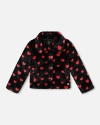 Deux Par Deux Girl Faux Fur Short Coat With Hearts In Black