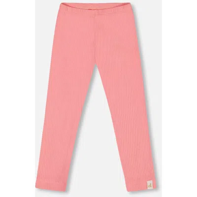 Deux Par Deux Kids'  Little Girl's Flat Back Rib Leggings Coral Pink